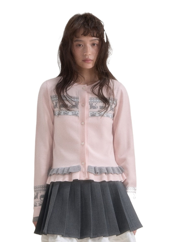 Kitten Knitted Lace Hem Cardigan - CHINASQUAD