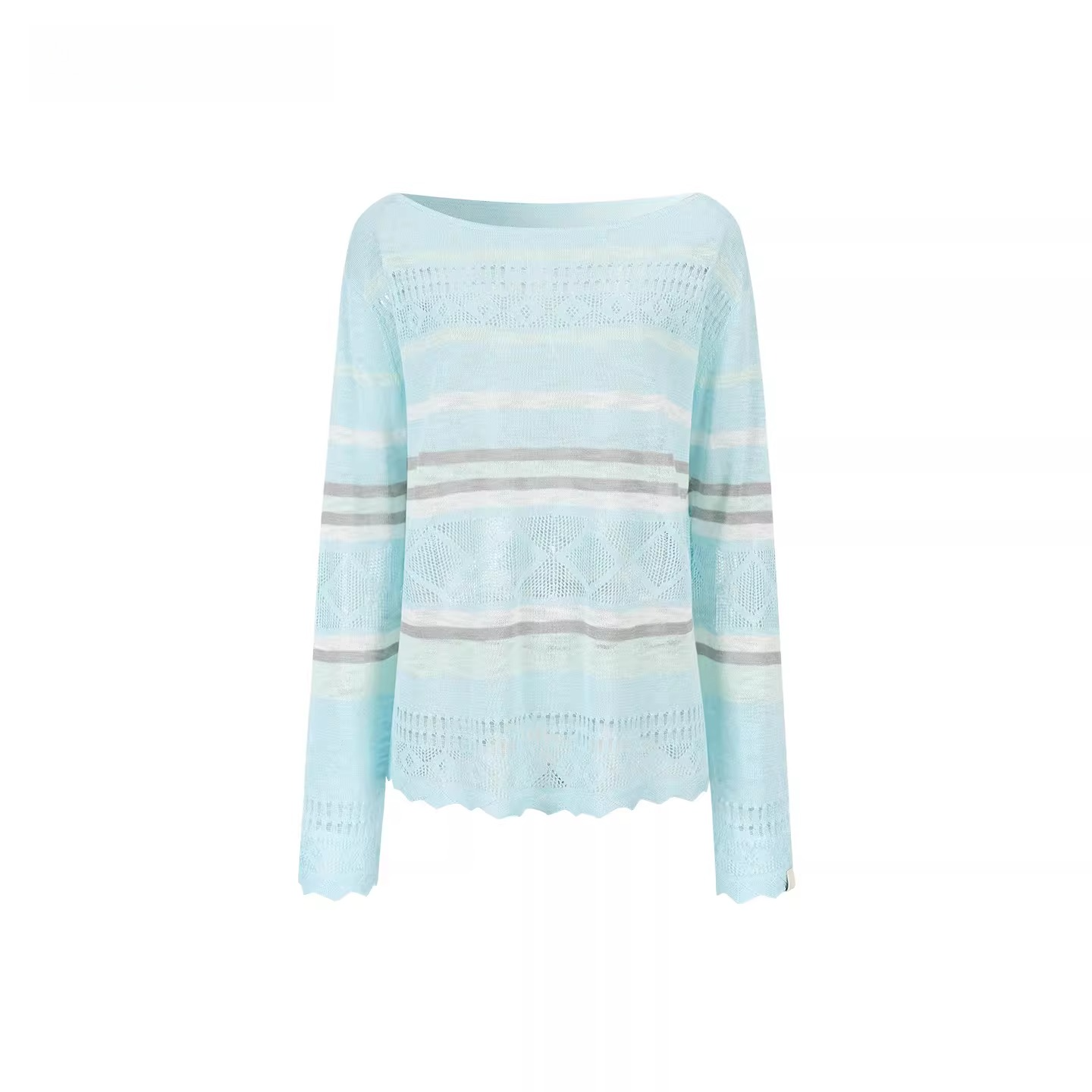 Color-Block Open Knit Stripe Blouse