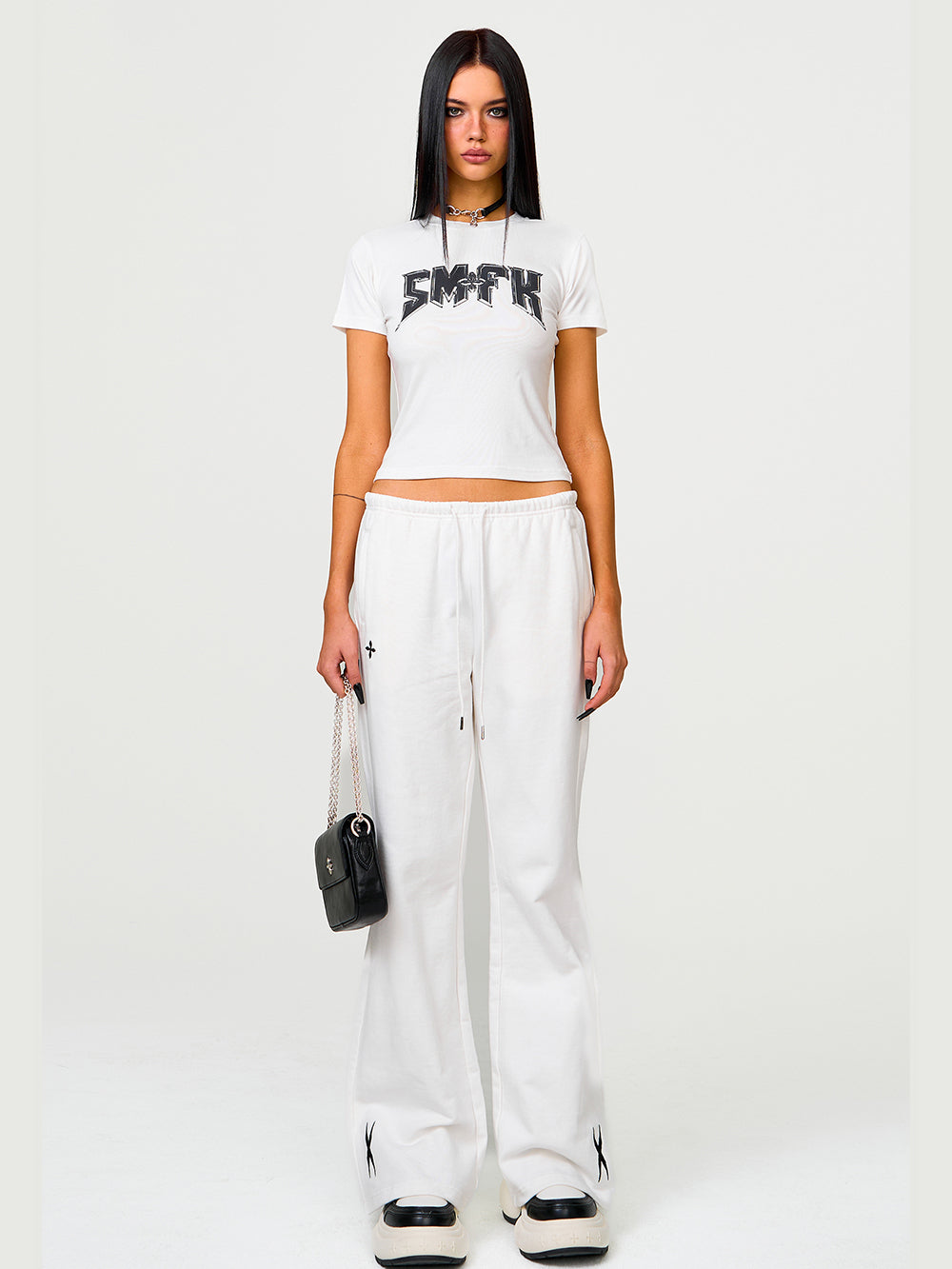 Black & White Compass Flared Sweatpants - CHINASQUAD