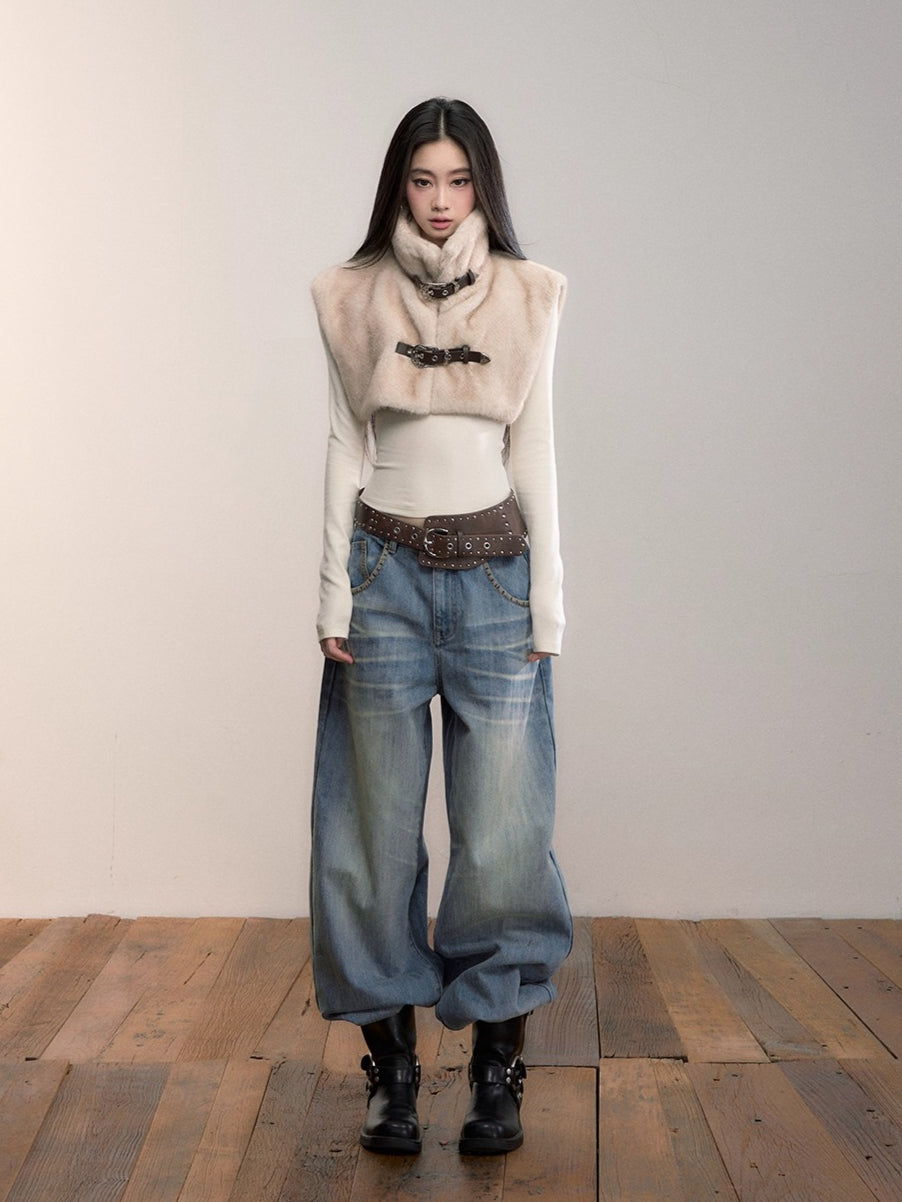 Washed Straight-Leg Denim Pants