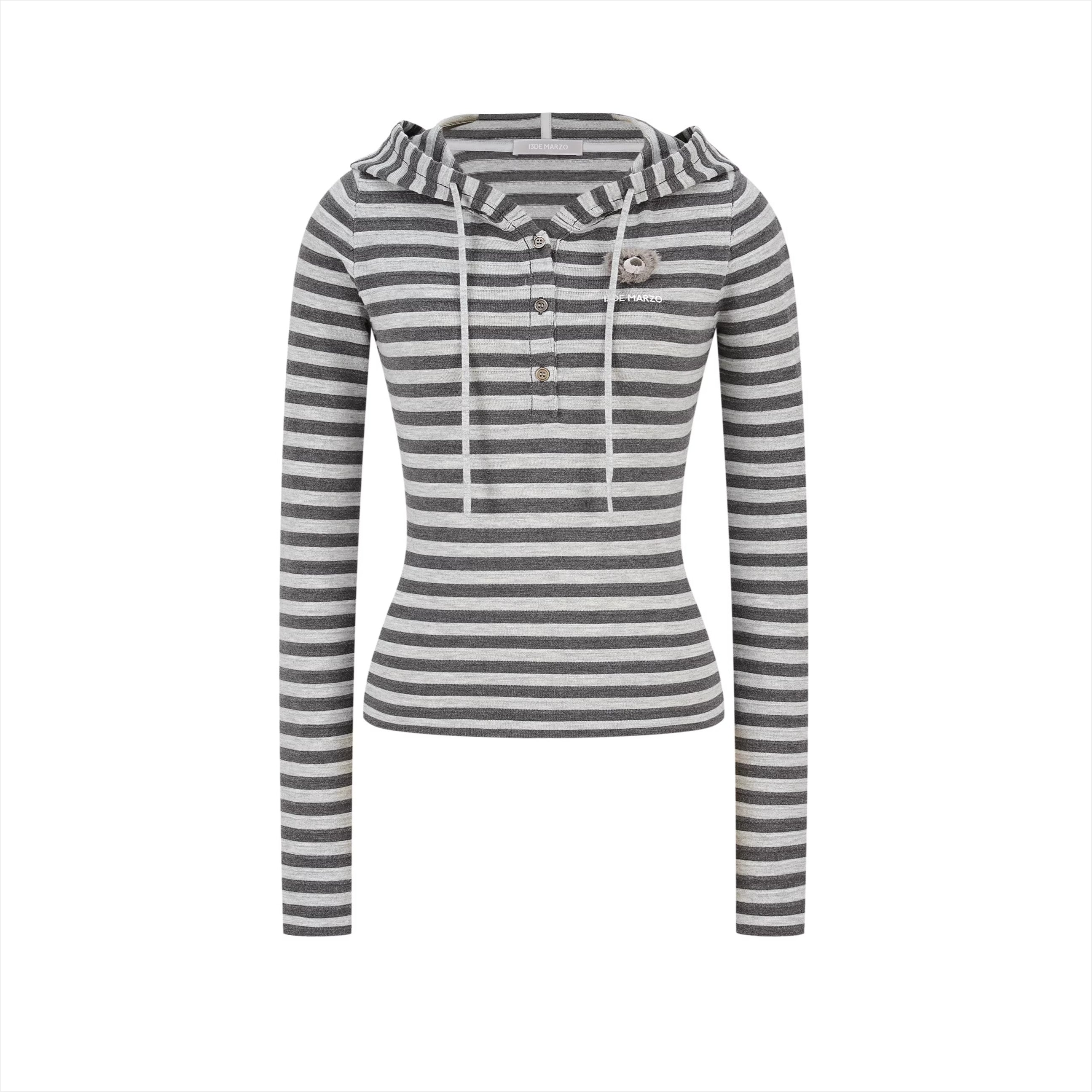 Striped Bear Button Hoodie Tee