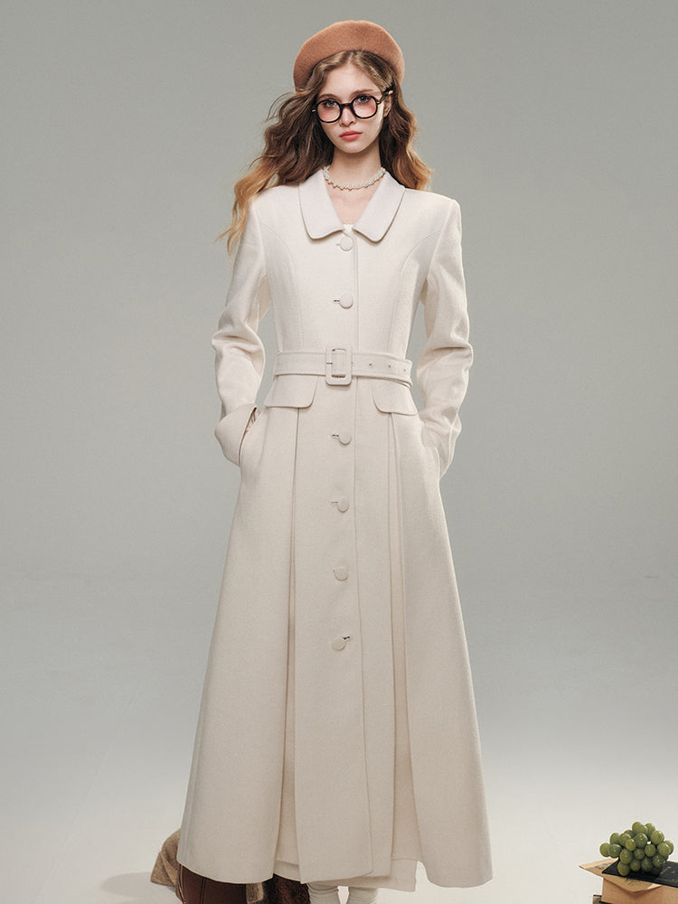 Cloud White Long Woolen Coat - CHINASQUAD
