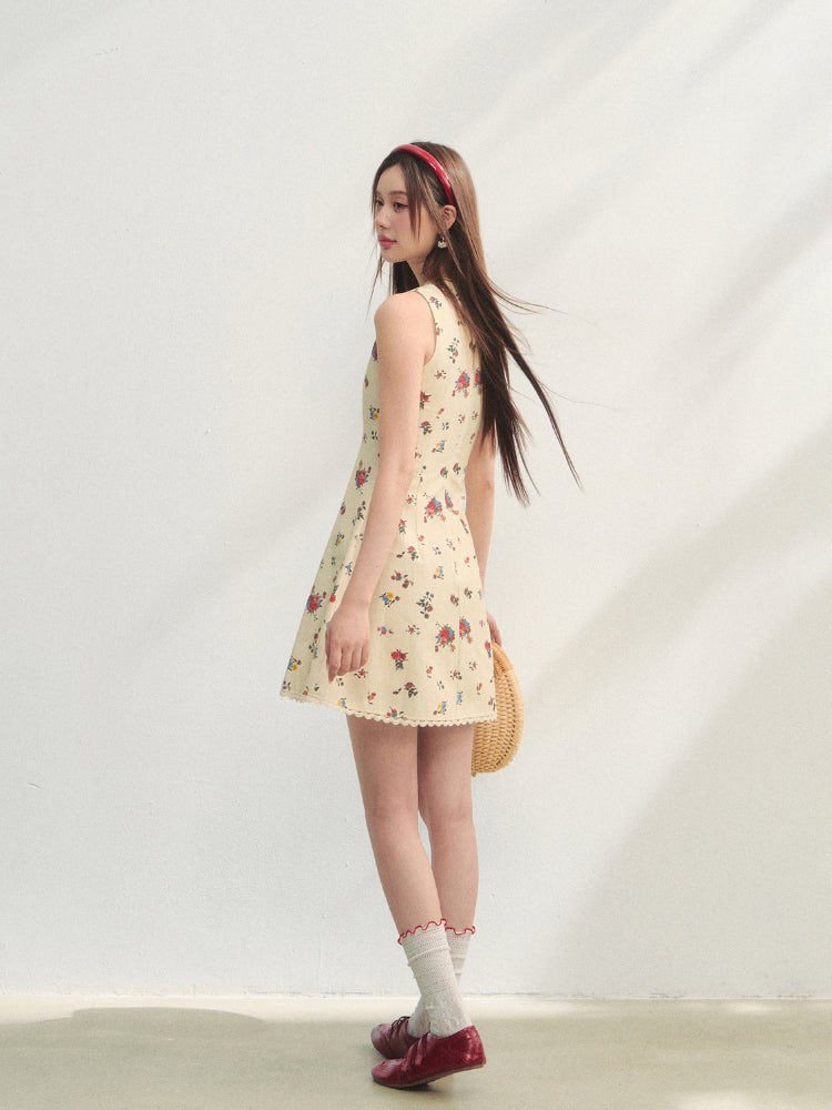 Flower Print Sleeveless Dress - CHINASQUAD