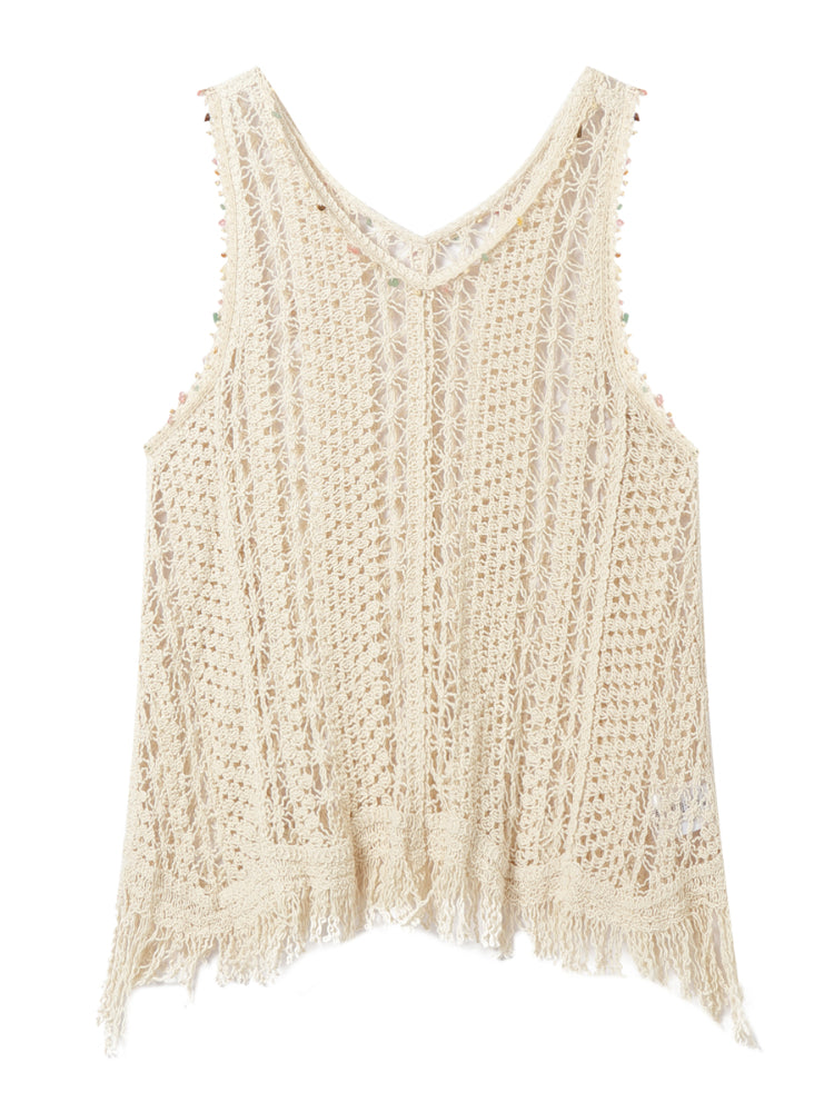 Hollow Crochet Fringe Hem Camisole