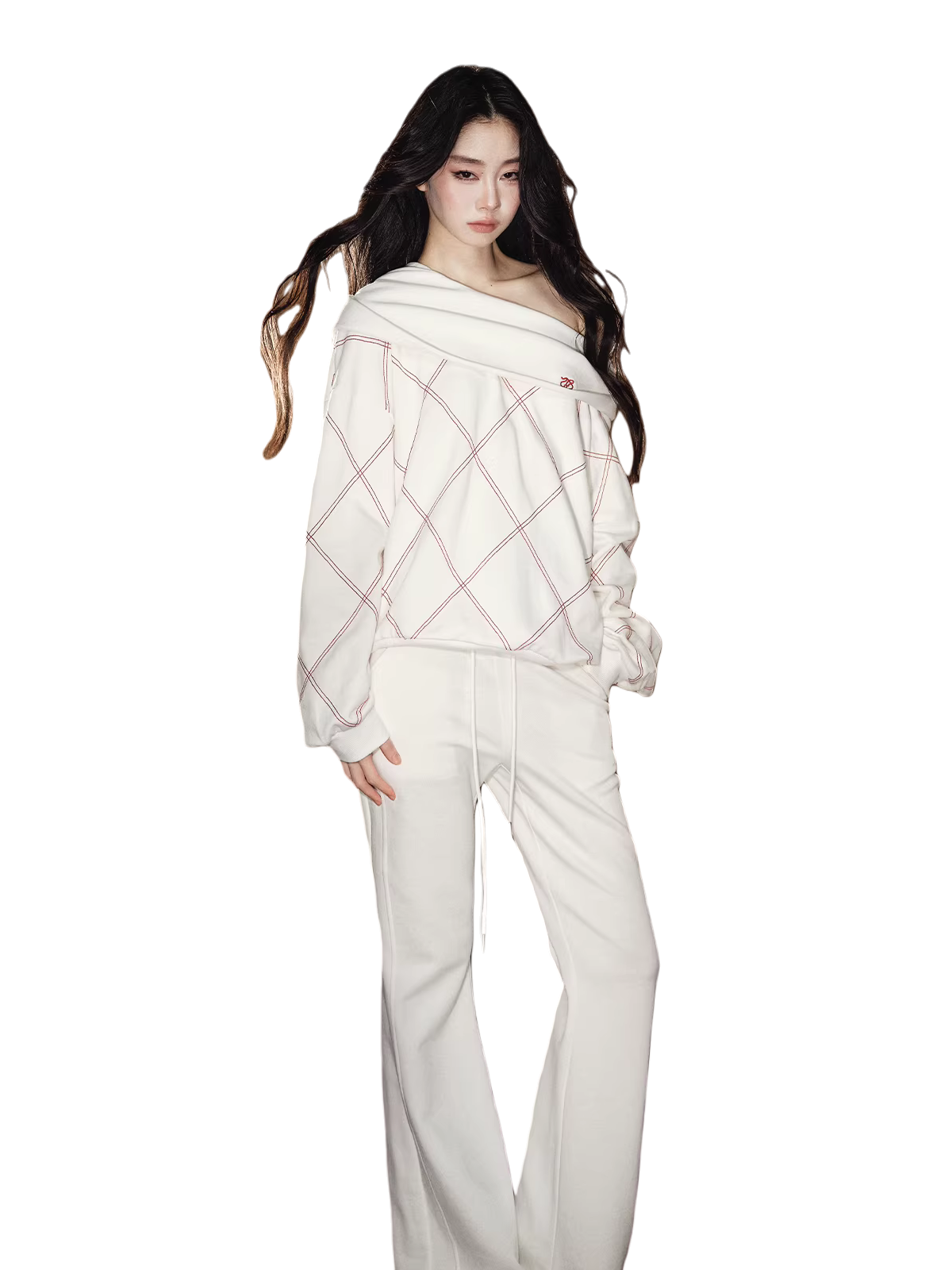 Off-Shoulder Sweatshirt & Flared Wide-Leg Sweatpants Set