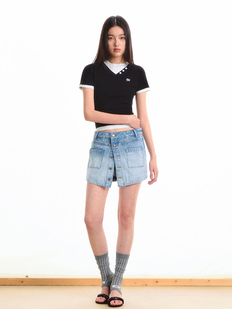 Faux Layered Short Sleeve T-shirt - CHINASQUAD