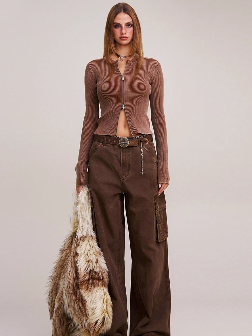 Wild Retro Zipper Knit Cardigan