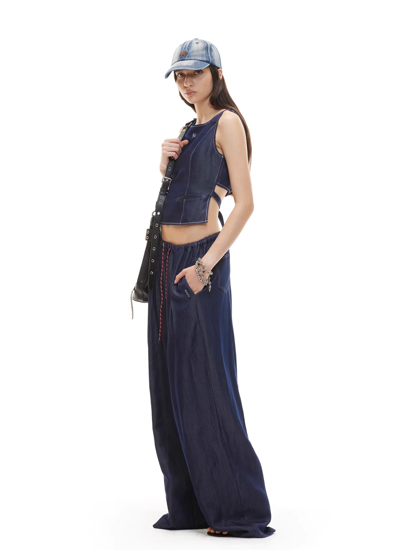 Open-Back Cinched Lyocell Denim Vest