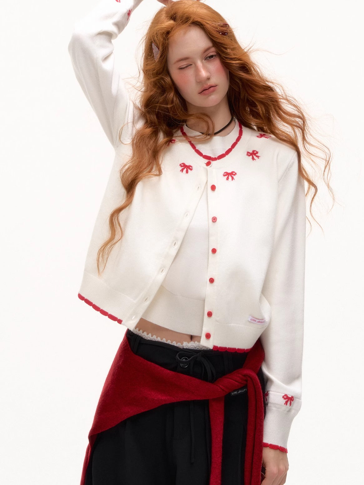 Contrast Jacquard Bow-Knot Knit Cardigan - CHINASQUAD