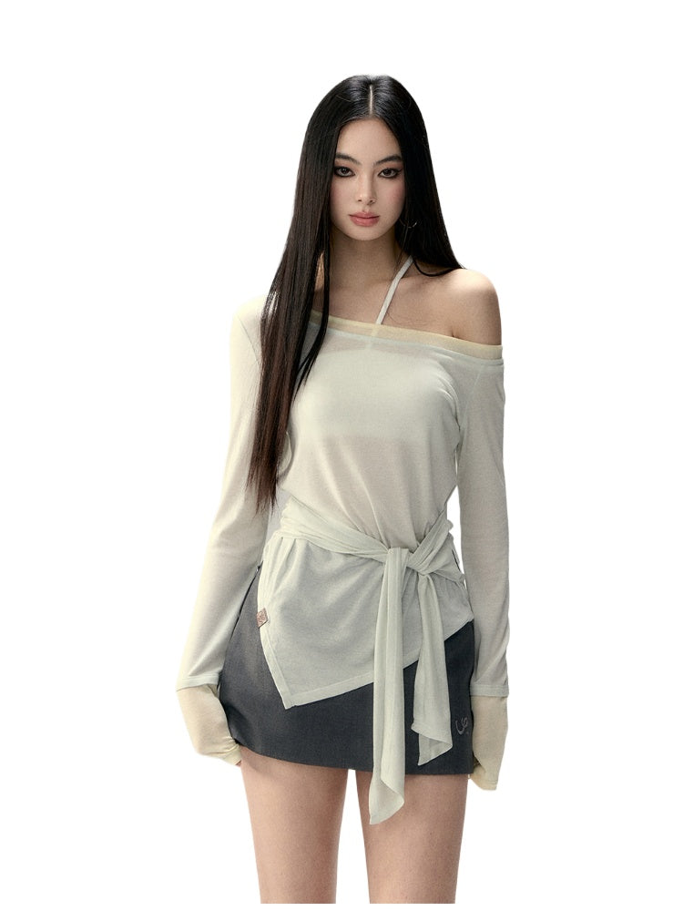 Irregular Color Block Tie-Back Sun Protection Cover-Up - CHINASQUAD