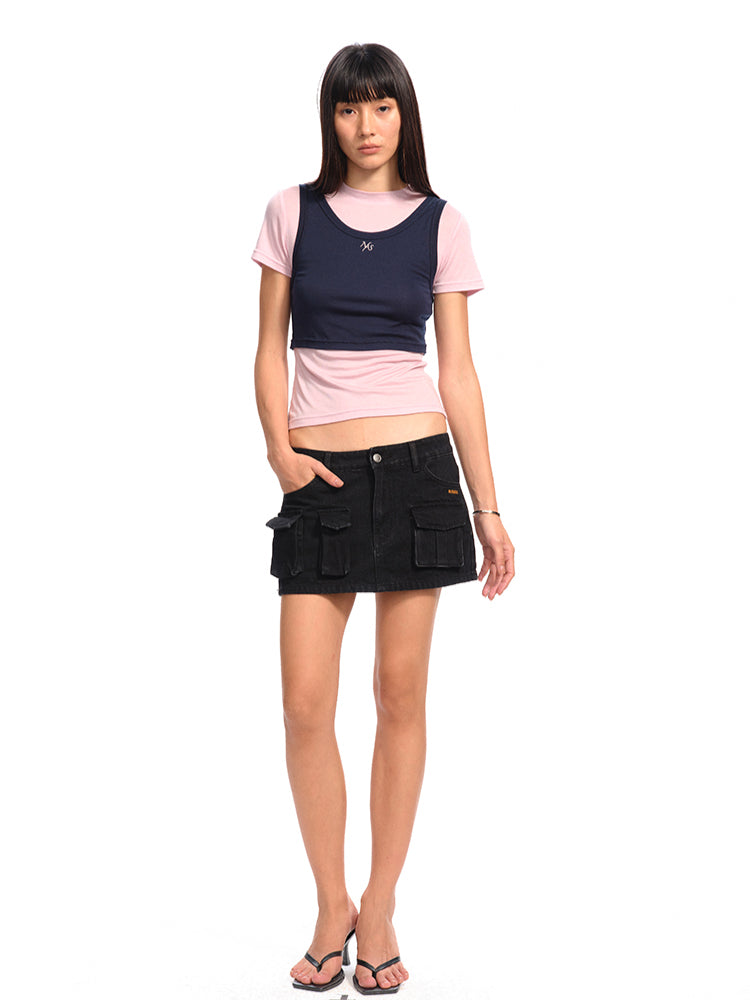 Asymmetrical Low - Rise Straight - Cut Denim Mini Skirt - CHINASQUAD