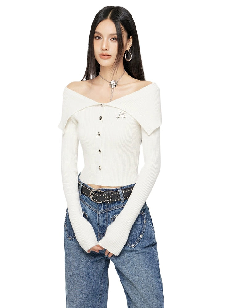 Black & Off-white Turn-down Collar Sweater - CHINASQUAD