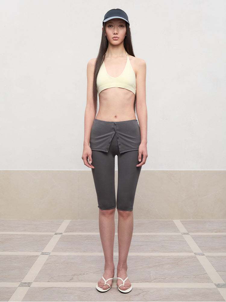 High Elastic Mid-Low Waist Five-Quarter Shorts