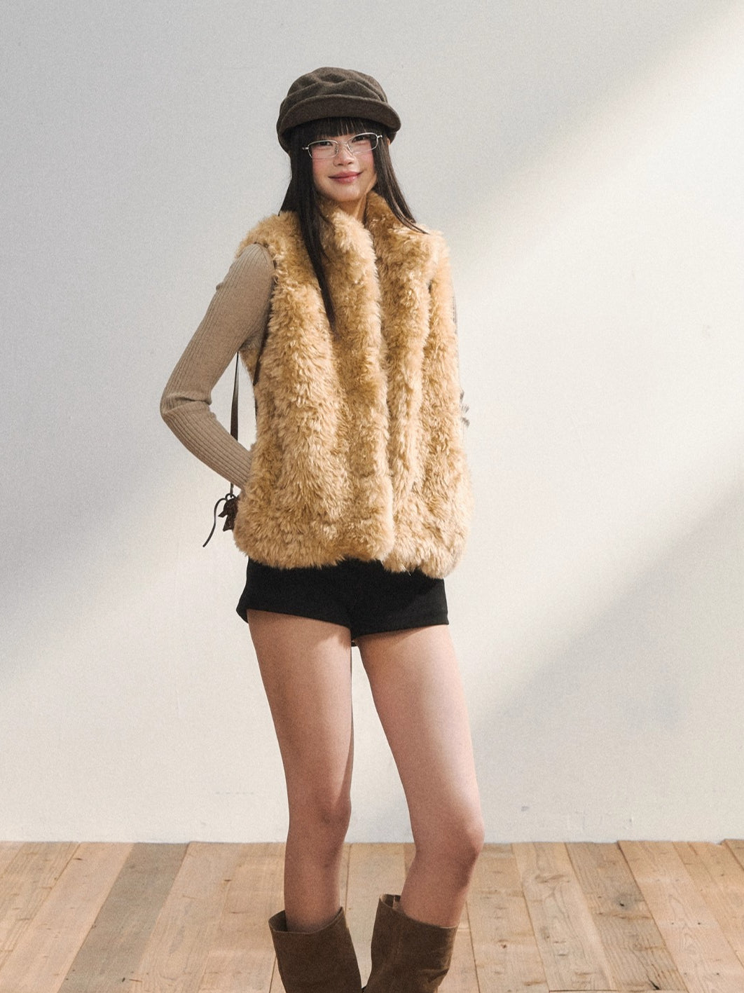 Khaki Eco Faux Fur Vest
