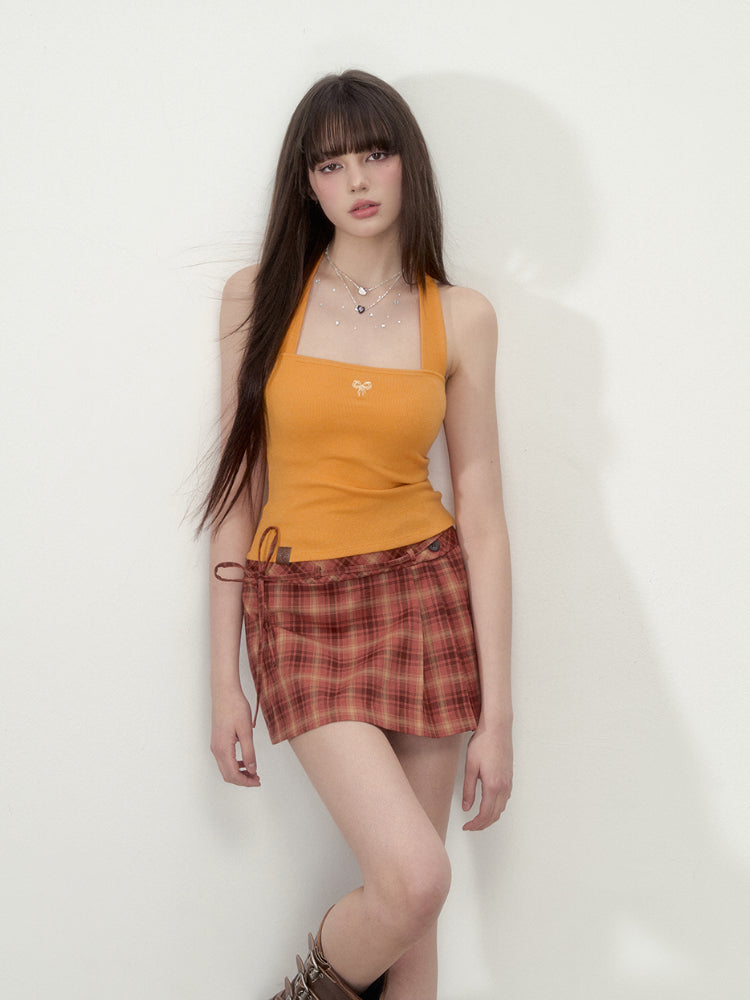 Pleated Bowknot Tie Half Skirt - CHINASQUAD