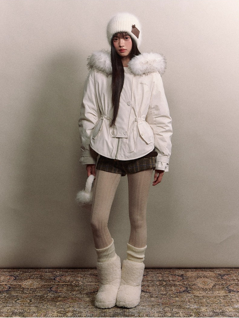 Faux Fur Collar Double-Breasted Down Parka Jacket - CHINASQUAD