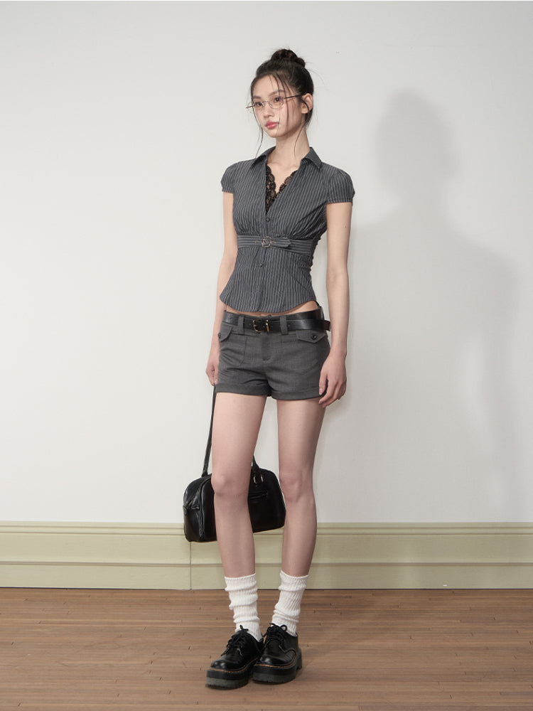 Waist Lace V - neck Shirt - CHINASQUAD