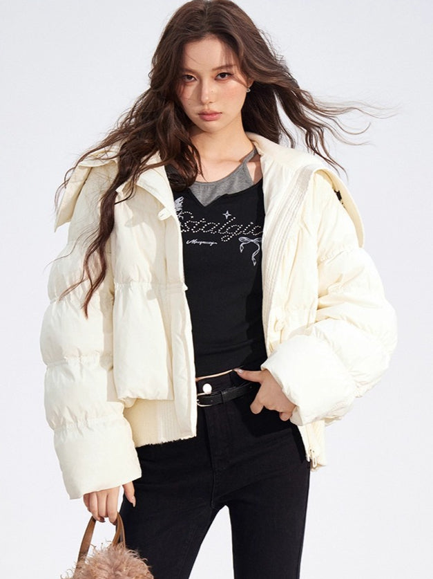 Contrast Panel Sailor Collar Down Jacket