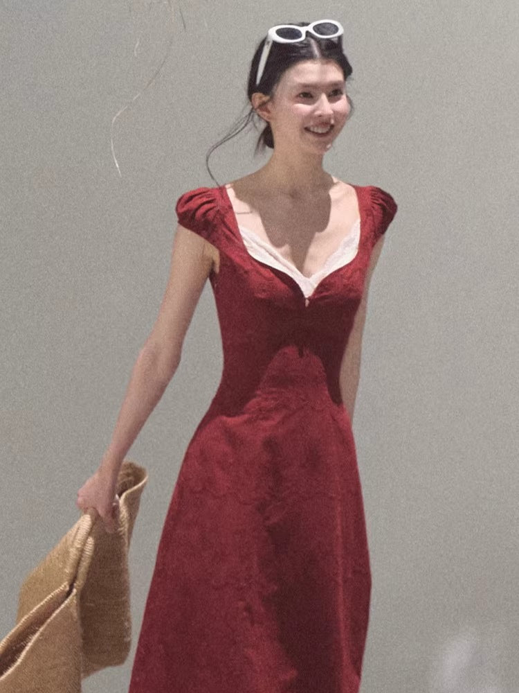 Cotton Bohemian Sash-Red Resort Tea Dress