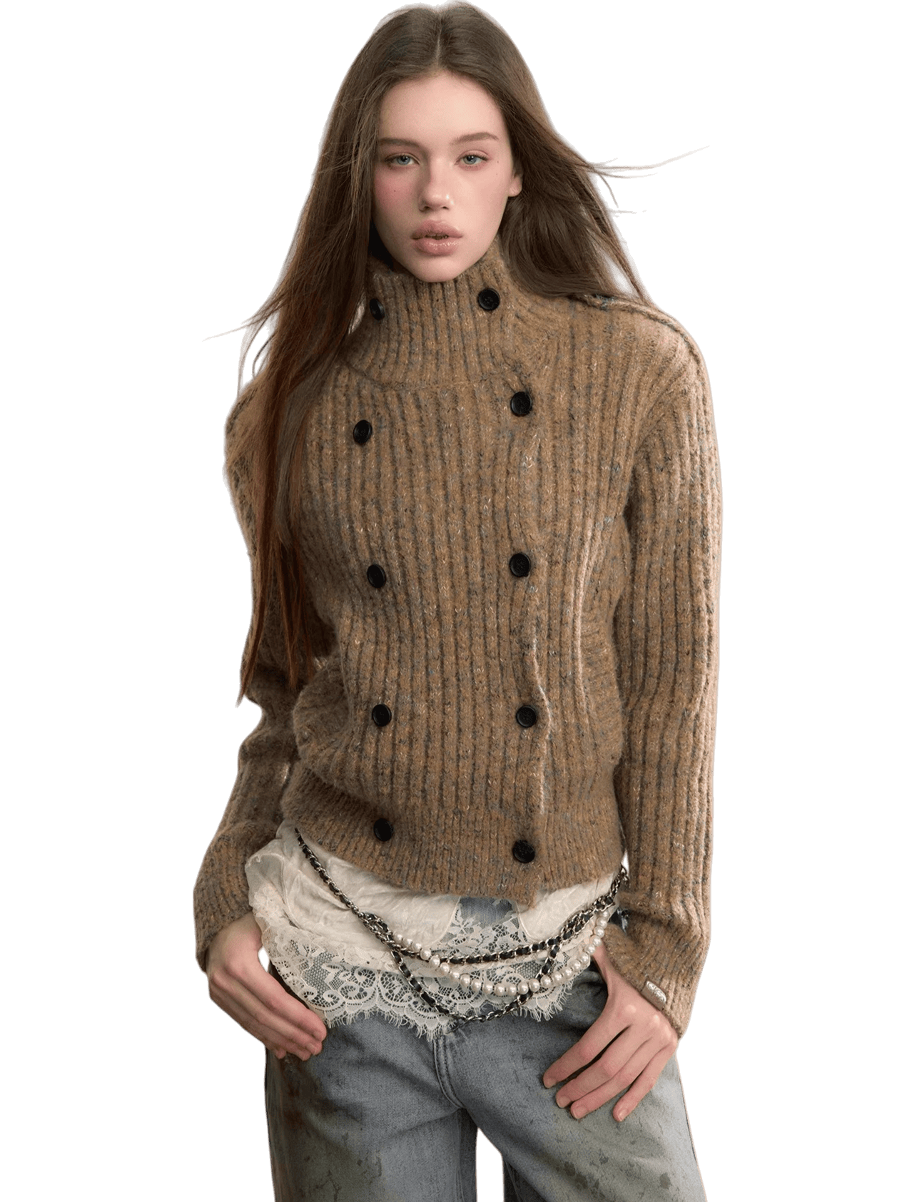 Multicolor Yarn Turtleneck Knit Turtleneck