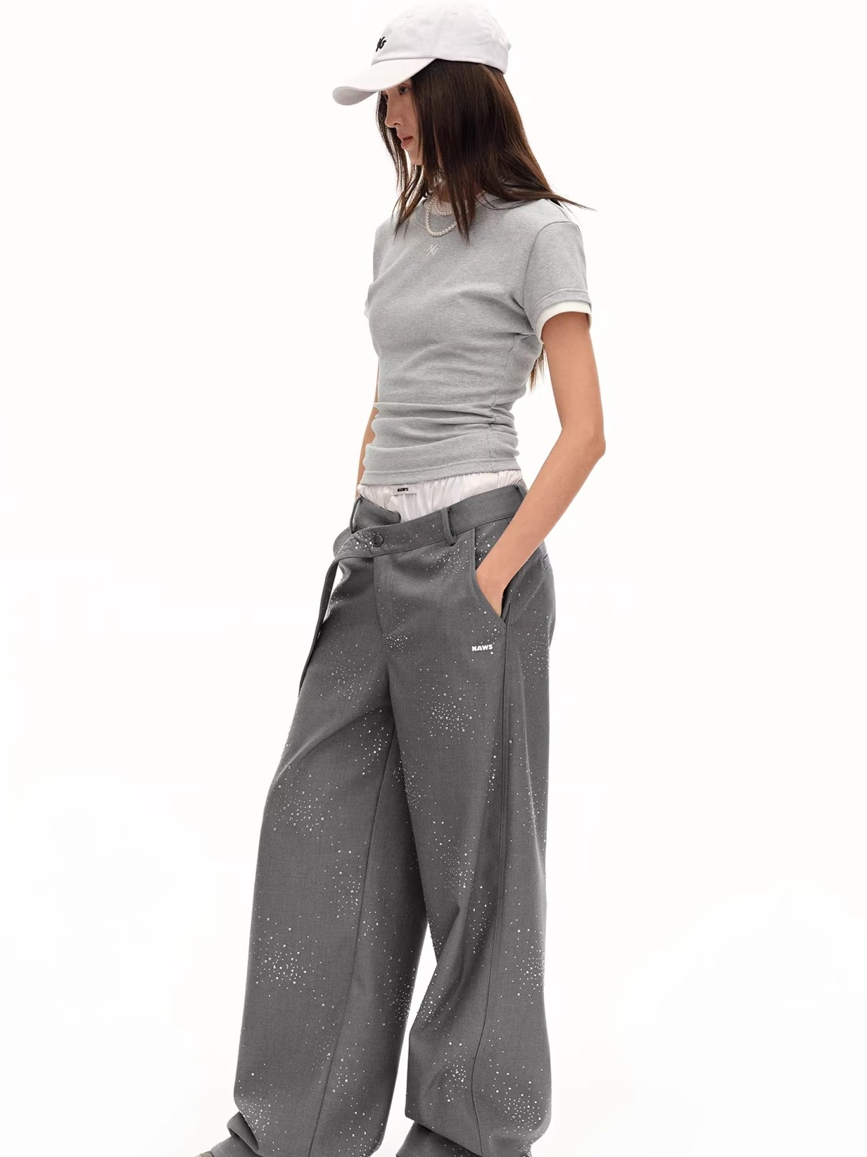 Embellished Low-Rise Wide-Leg Tailored Trousers