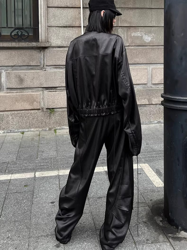 Draped Satin Pleated Wide-Leg Trousers