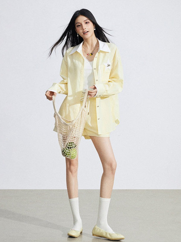 Layered Shirt and Shorts Two-Piece Set