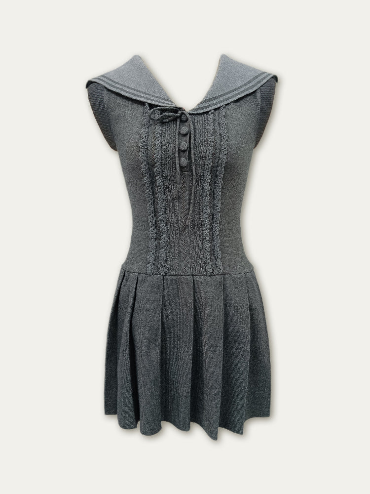 Navy Collar Lace Knit Dress - CHINASQUAD