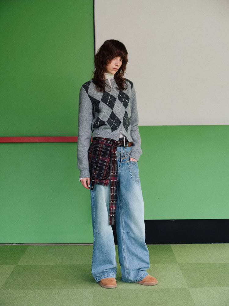 Argyle V-Neck Wool Blend Pullover - CHINASQUAD