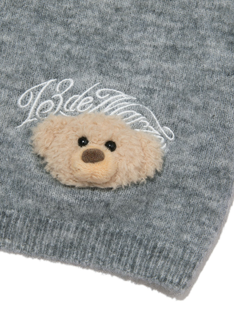 Bear Embroidered Knit Cardigan - CHINASQUAD