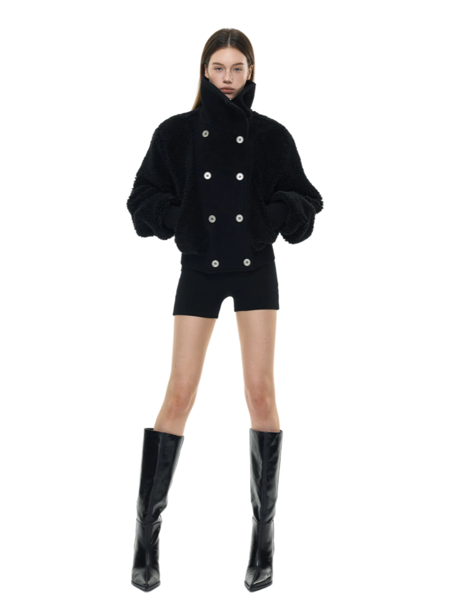 High Neck Teddy Wool Fleece Cropped Jacket