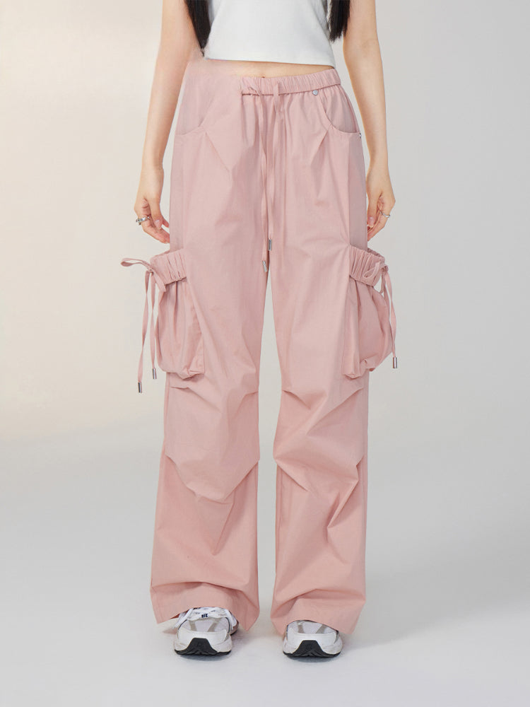 Bowknot Tie Waist Cargo Wide-Leg Pants - CHINASQUAD
