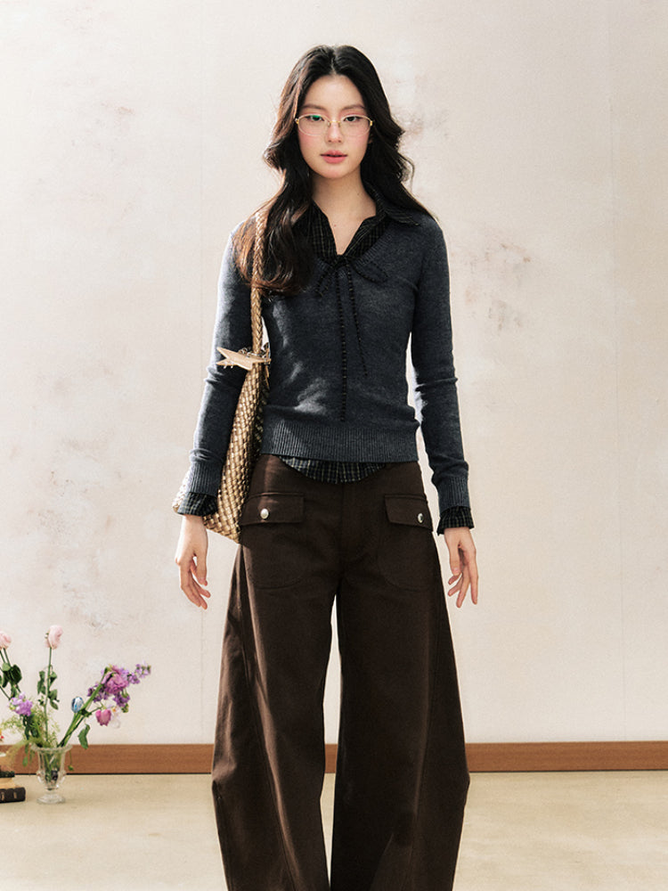 Two-Tone Pullover Sweater College Style Short Knit - CHINASQUAD