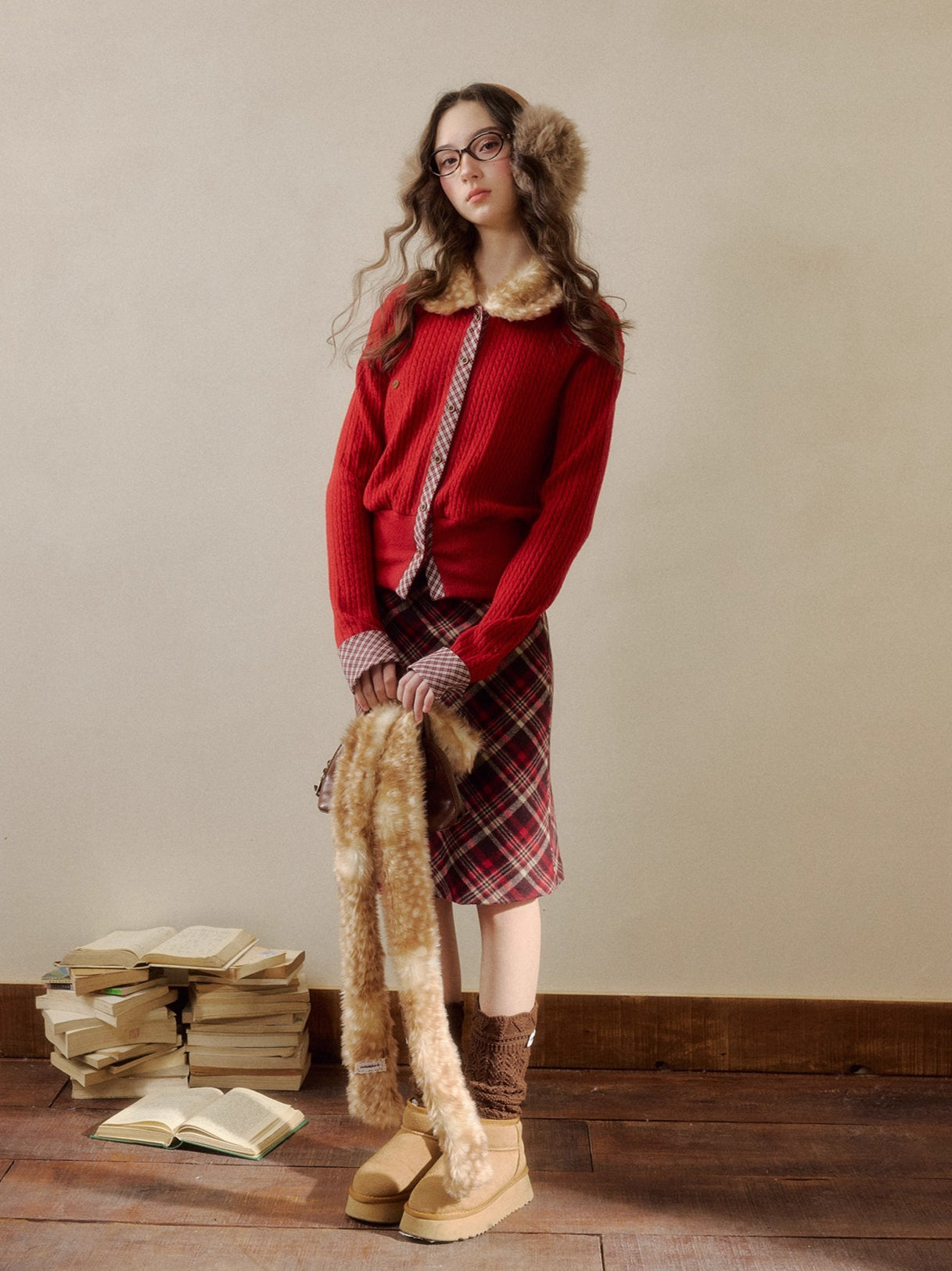 Vintage Check Contrast Knit Sweater