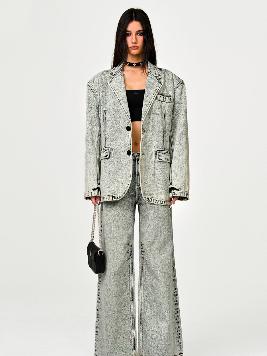 Compass Wild Studded Denim Blazer - CHINASQUAD