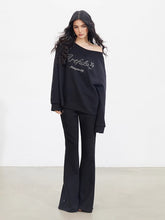 Studded Letter Off-Shoulder Sweatshirt - CHINASQUAD