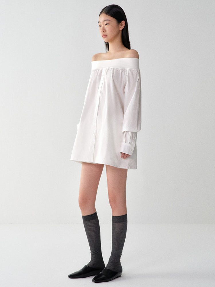 One-Shoulder Mid-Length Shirt Dress - CHINASQUAD