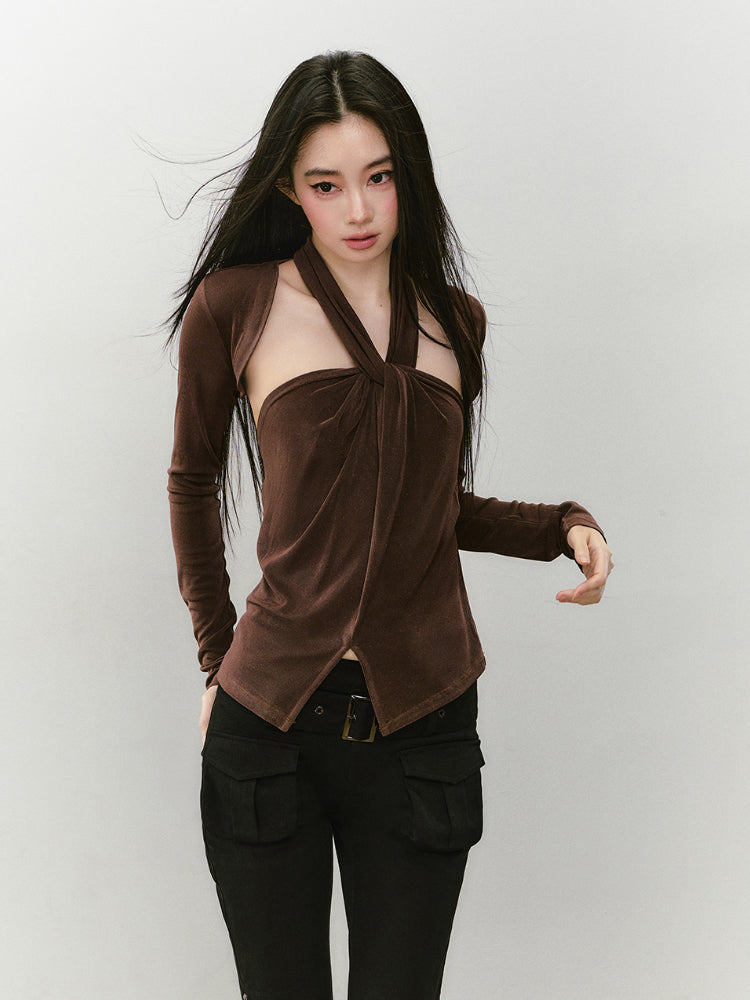 Knitted Halter Neck Slit Tank Top - CHINASQUAD
