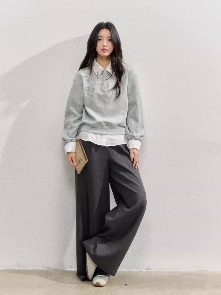Plaid Panel Fold-Over Waist Straight Pants