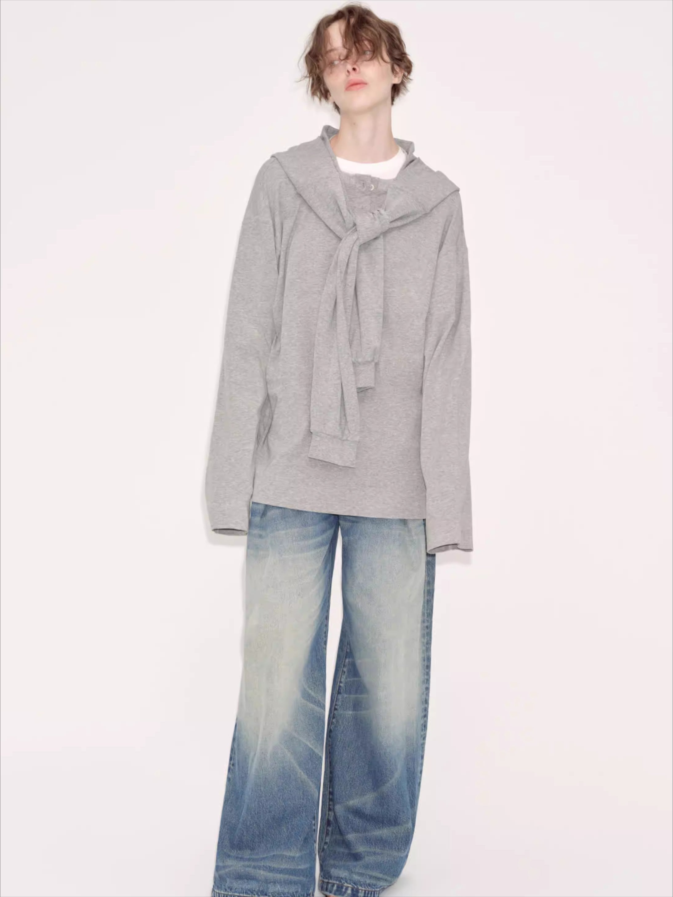Relaxed Grey Hooded Long Sleeve Sweatshirt
