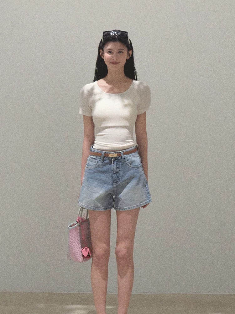Turn-Back Glance Bow Backless Slim-Fit T-Shirt