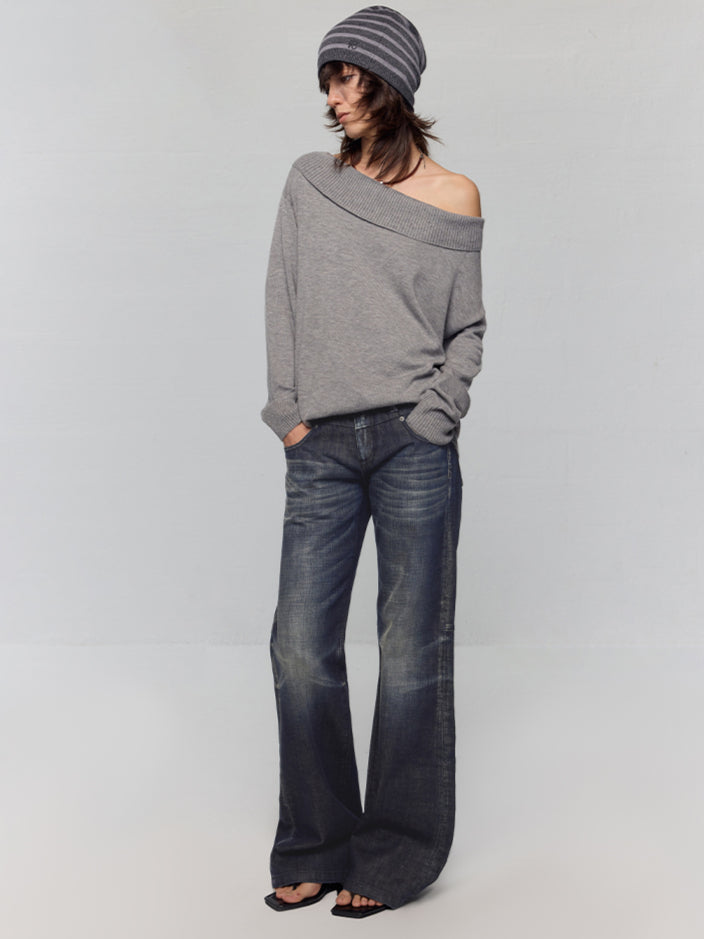 Black-Blue Low-Waist Flared & Bell-Bottom Pants Pants - CHINASQUAD