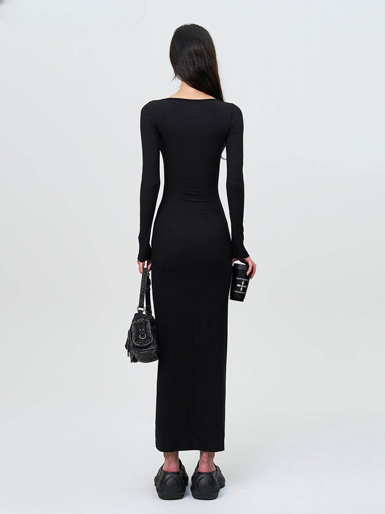 Compass Hug Skin One-Piece Long Dress Black - CHINASQUAD
