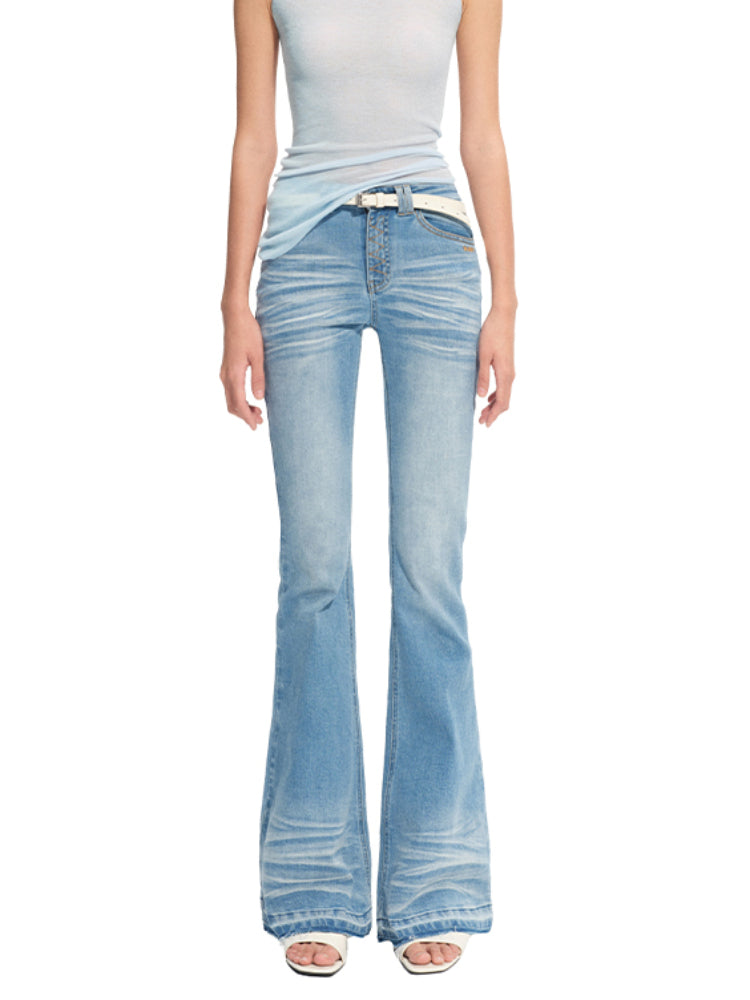 Washed Stretch Skinny Micro-flare Jeans - CHINASQUAD