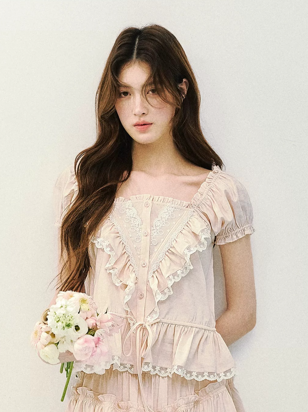 Romantic Ruffle Lace Blouse & Skirt Set