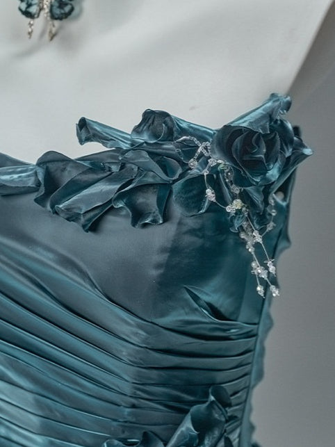 Bengi Midnight Teal Tiered Couture Gown