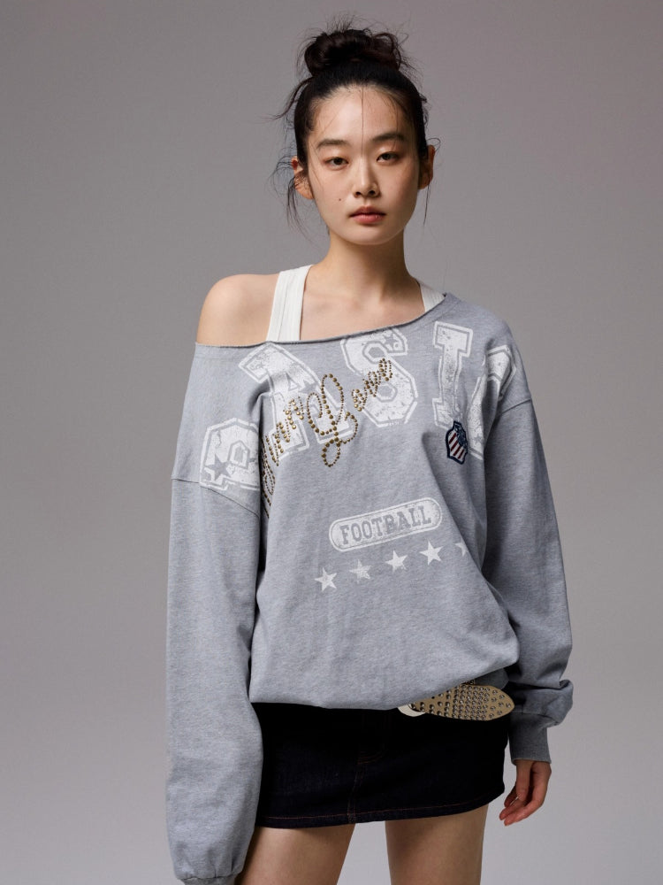 Off Shoulder Letter Print Sweatshirt
