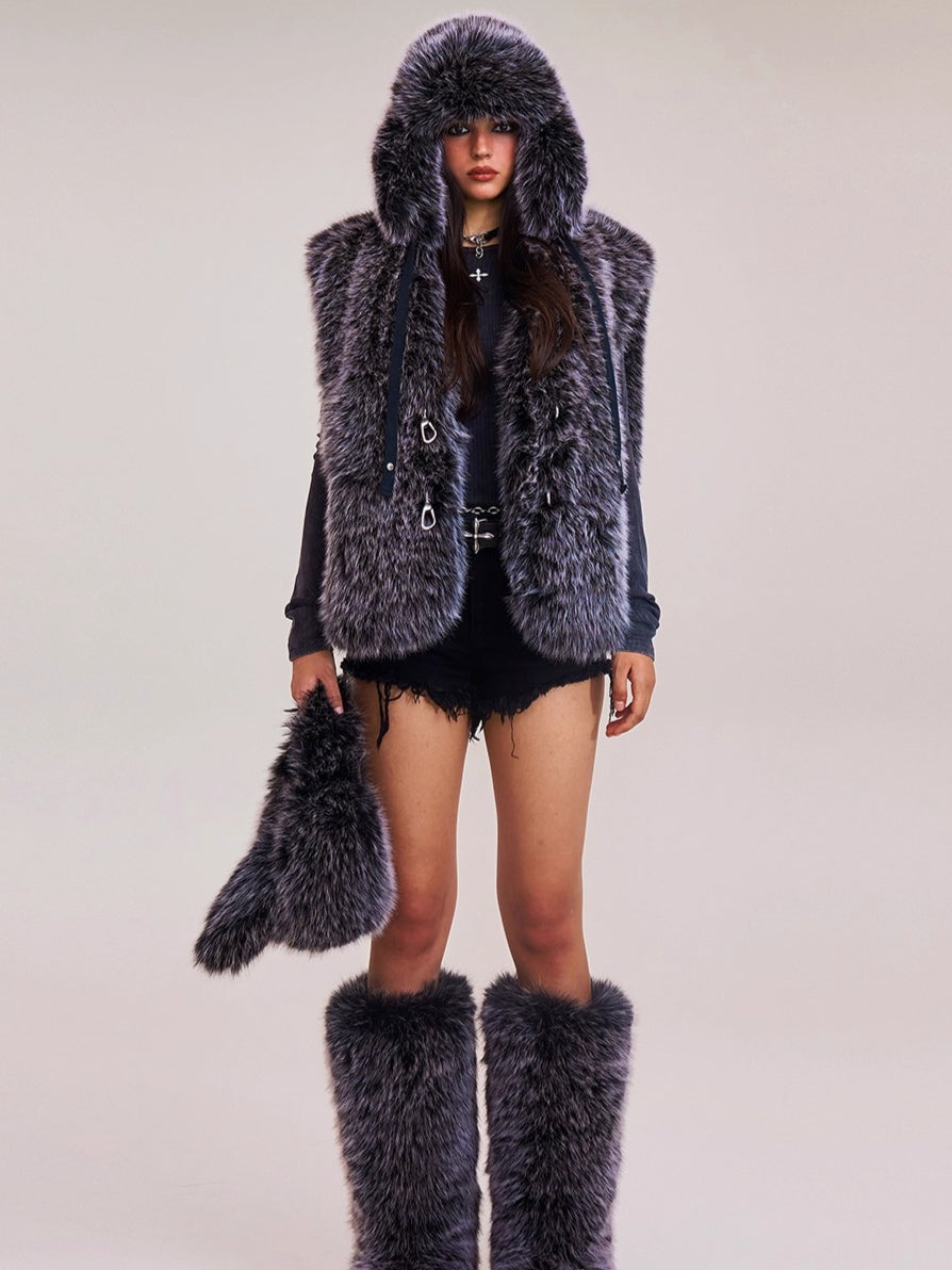 Cross Relic Oversized Faux Fur Vest