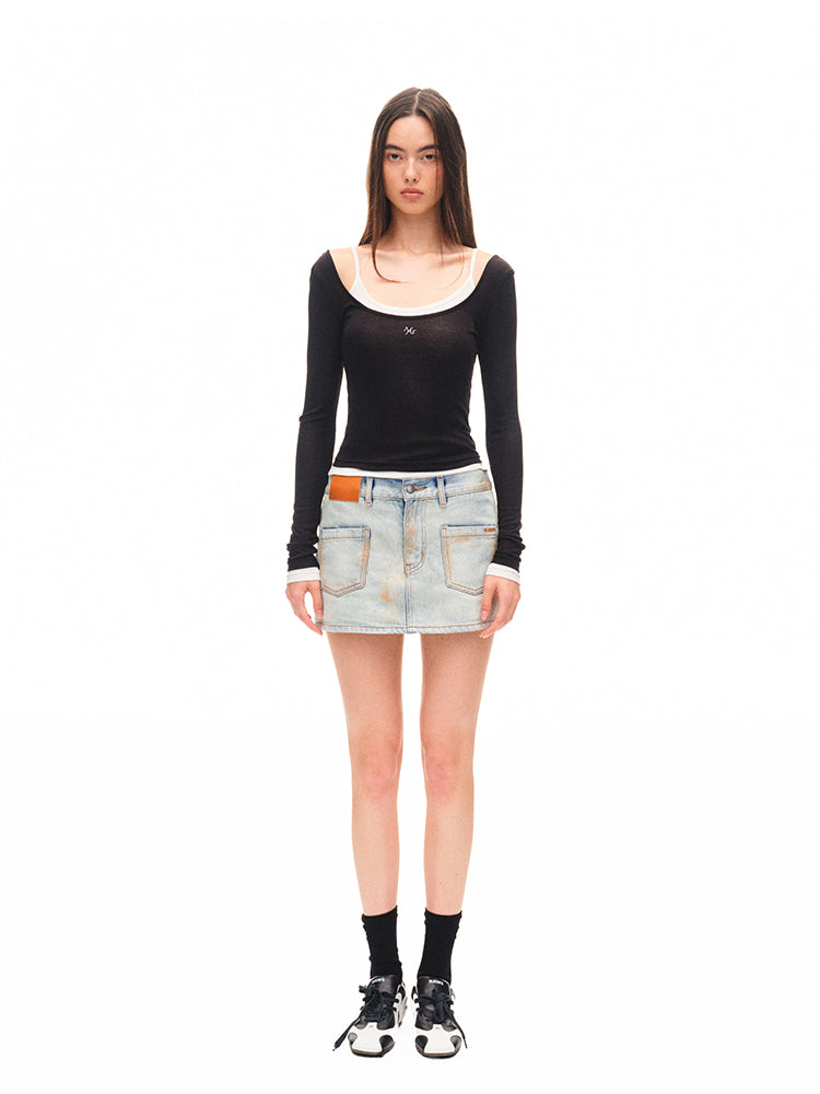 Color-block Two-piece Integrated Strap Layered T-shirt - CHINASQUAD