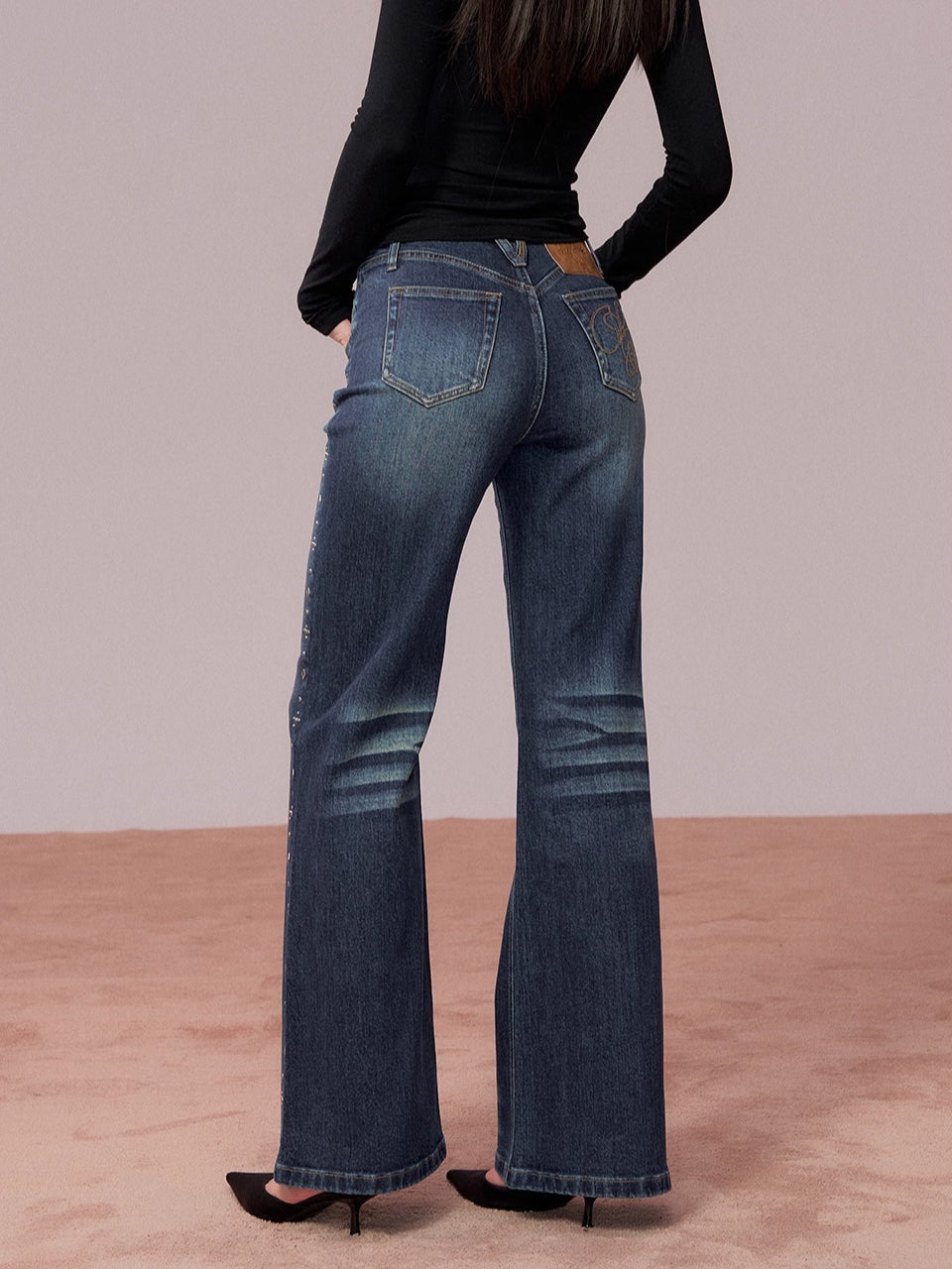 Straight-Leg Washed Denim Pants